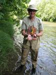 Frank landing a bow  on a crayfish pattern ...